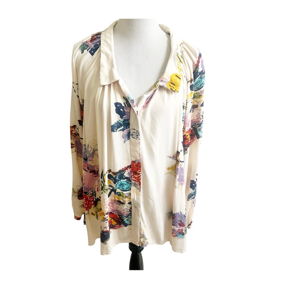 Free People Meadow Lark Floral Print Button-Down Long Sleeve Tunic Side Small